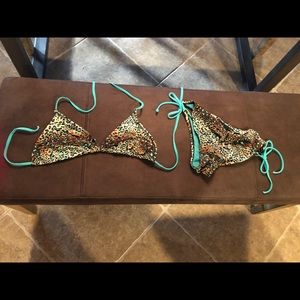 Triangle top bikini with side tied bottoms